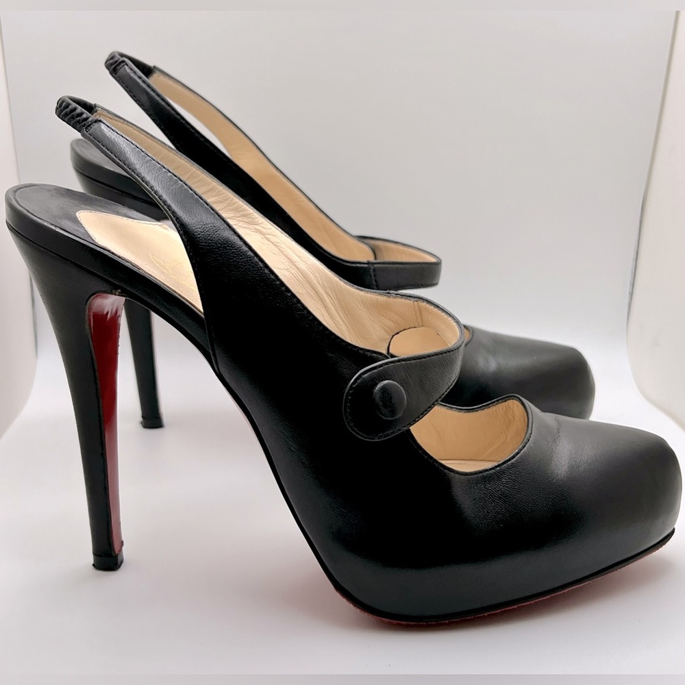Christian Louboutin Leather Slingback Mary Jane Platform Heels